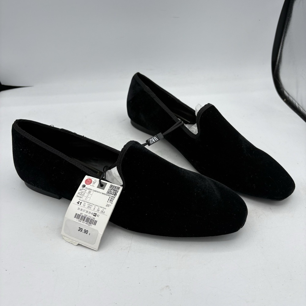 Zara Shoes Womens Size 10 Black Velvet Textile Slipper Loafer Flats